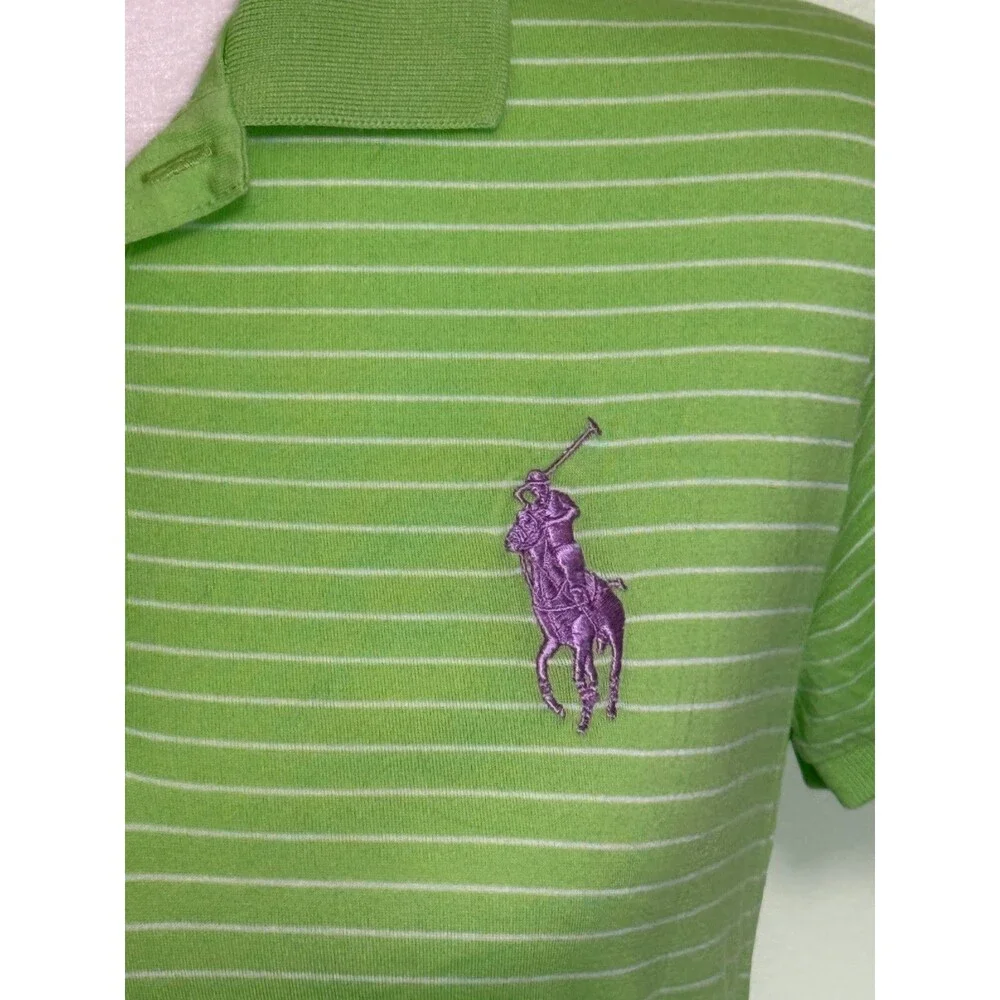Ralph Lauren Women Golf Tennis Style Green Striped Polo Shirt Short Sleeve Top M - Picture 3 of 7